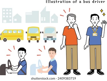 Bus driver illustration set .The background is transparent.