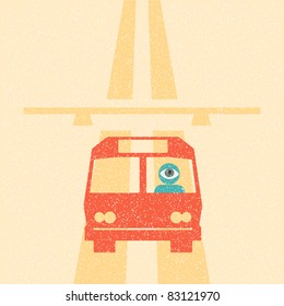 bus driver on the highway retro poster
