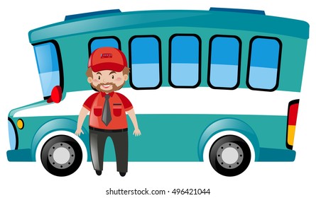 Bus driver standing by the bus illustration