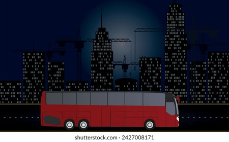 Bus driving throw city landscape. vector