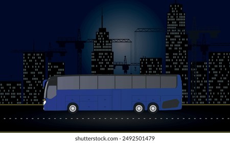 Bus driving throw city landscape. vector