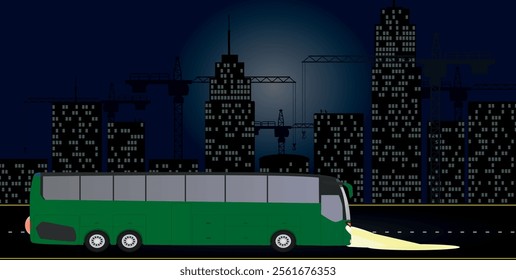 Bus driving throw city landscape. vector