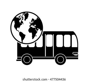 bus and earth globe icon