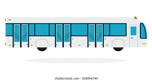 Bus to ferry passengers to the aircraft vector flat material design object. Isolated illustration on white background.