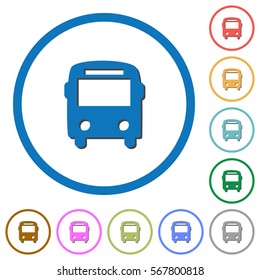 Bus flat color vector icons with shadows in round outlines on white background