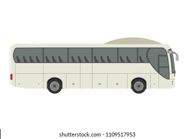Bus flat icon silhouette illustration side view. School tour transport road service design. Travel truck mockup brand template. Public transit city van art. Cartoon city passenger car. 