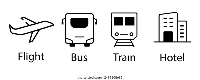 autobús, vuelo, tren, hoteles express, viaje, jet, ferrocarril, tren, aeronave, transporte, volar, ilustración, viaje, símbolo, signo, icono, hotel, Vector, avión