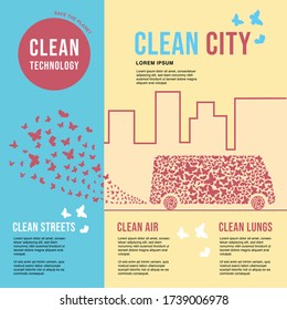 A Bus In The Form Of A Cloud Of Butterflies. Exhaust Fumes In The Form Of A Cloud Of Butterflies. Environmental Protection Concept. Poster.