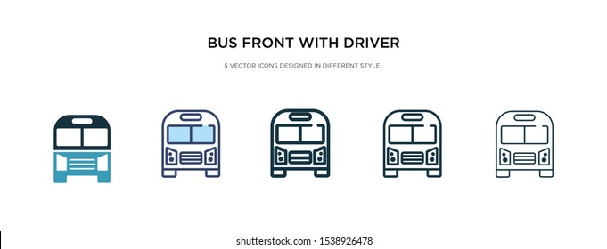 bus front with driver icon in different style vector illustration. two colored and black bus front with driver vector icons designed in filled, outline, line and stroke style can be used for web,