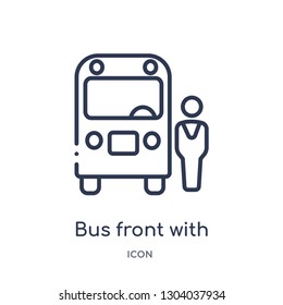 bus front with driver icon from transport outline collection. Thin line bus front with driver icon isolated on white background.