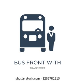 bus front with driver icon vector on white background, bus front with driver trendy filled icons from Transport collection, bus front with driver vector illustration