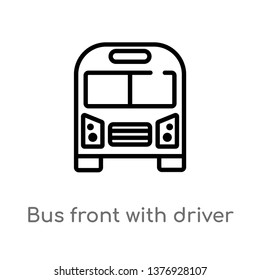 bus front with driver vector line icon. Simple element illustration. bus front with driver outline icon from transport concept. Can be used for web and mobile