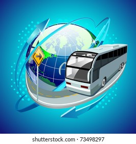 bus in front of the globe