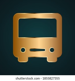 Bus front icon vector logo. Gradient gold metal with dark background
