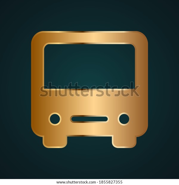 Bus front icon vector logo. Gradient gold\
metal with dark background