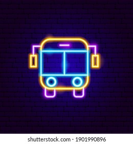 Bus Front Neon Sign. Vector Illustration of Transport Promotion.