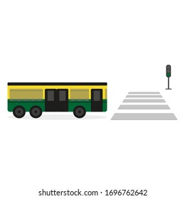 Bus in front of a pedestrian crossing and a green light