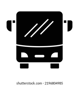 Icono negro de vista frontal del bus. Adecuado para necesidades de diseño de sitios web, contenido, afiches, banner o edición de video