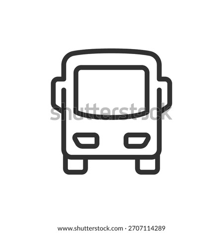 Bus front view, linear icon. Public transport and commuting vehicle. Line with editable stroke.