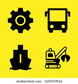 bus front view, settings, ship and loader vector icon set. Sample icons set for web and graphic design