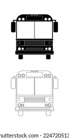 vista frontal de bus vector de silueta y contorno