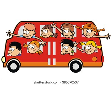 bus and funny kids, vector icon