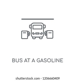 Bus at a gasoline station linear icon. Bus at a gasoline station concept stroke symbol design. Thin graphic elements vector illustration, outline pattern on a white background, eps 10.