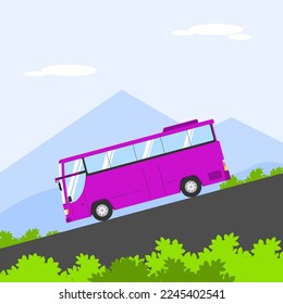 the bus goes down the hill, the road is steep, beware of failed brakes