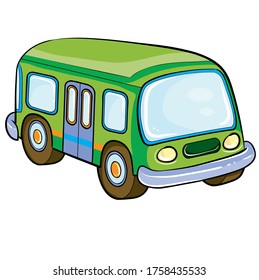 bus in green, cartoon illustration, isolated object on a white background, vector illustration, eps