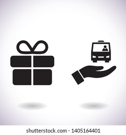 Bus in the hand icon , lorem ipsum Flat design