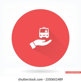Bus in the hand icon , lorem ipsum Flat design