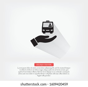 Bus in the hand icon , lorem ipsum Flat design