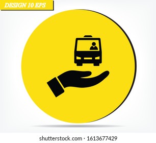 Bus in the hand icon , lorem ipsum Flat design