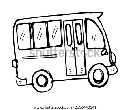 Bus hand-drawn cartoon outline vector transportation vehicle.