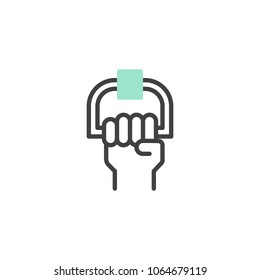Bus handrails icon vector, linear flat sign, bicolor pictogram, green and gray colors. Train holders symbol, logo illustration