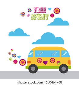 bus hippie scenery cartoon