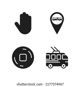 bus icon. 4 bus vector icons set. bus stop pin, stop and trolleybus icons for web and design about bus theme