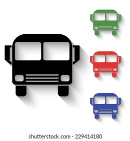 bus icon - black and colored (green, red, blue) illustration with shadow
