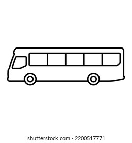 Bus icon. Black contour linear silhouette. Side view. Editable strokes. Vector simple flat graphic illustration. Isolated object on a white background. Isolate.