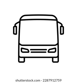 Bus icon. Black contour linear silhouette. Front view. Vector simple flat graphic illustration. Isolated object on a white background. Isolate.