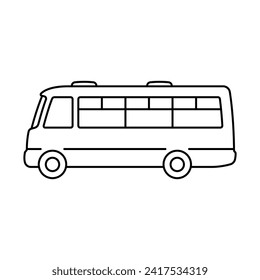 Bus icon. Black contour linear silhouette. Editable strokes. Side view. Vector simple flat graphic illustration. Isolated object on a white background. Isolate.