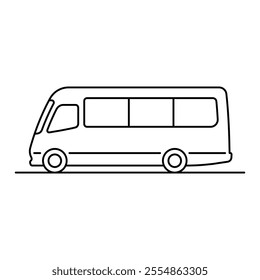 Bus icon. Black outline linear silhouette. Editable strokes. Side view. Vector simple flat graphic illustration. Isolated object on white background. Isolate.