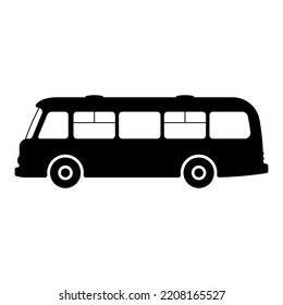 Icono de bus. Silueta negra. Vista lateral. Ilustración gráfica plana vectorial simple. Objeto aislado sobre un fondo blanco. Aislar.