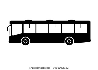 Icono de bus. Silueta negra. Vista lateral. Ilustración gráfica plana vectorial simple. Objeto aislado sobre un fondo blanco. Aislar.