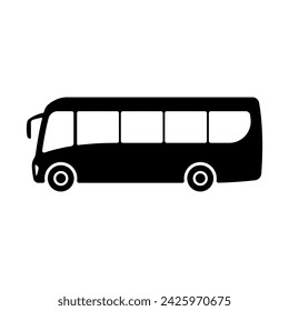 Icono de Bus. Silueta negra. Vista lateral. Ilustración gráfica plana simple del vector. Objeto aislado sobre fondo blanco. Aislar.