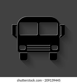 Bus icon - black vector illustration with shadow on dark background