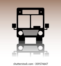 Bus icon. Black vector illustration with reflection.