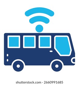 Bus Icon In Blue Monochrome Flat Design, Vector Illustration
