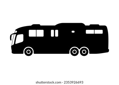 Bus icon. Camper, motorhome, caravan. Black silhouette. Side view. Vector simple flat graphic illustration. Isolated object on a white background. Isolate.