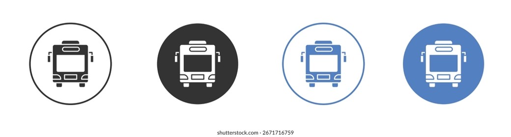 Bus icon collection for app in black and blue colors